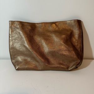 LET & HER Women’s Gold Metallic Leather Pouch